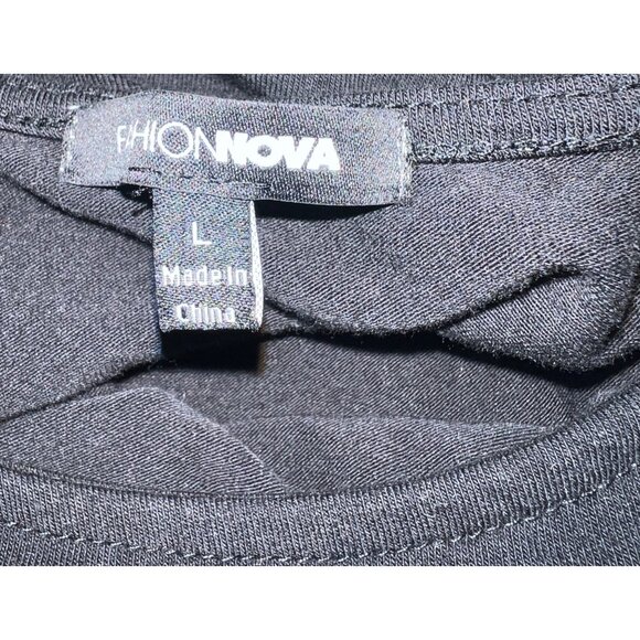 Fashion Nova Black Long Sleeve Dress  White Side Stripes & Metal Snaps Large - Picture 3 of 6